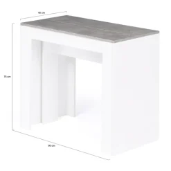 Table console extensible bois blanc et effet béton 10 personnes