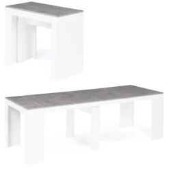 Table console extensible bois blanc et effet béton 10 personnes