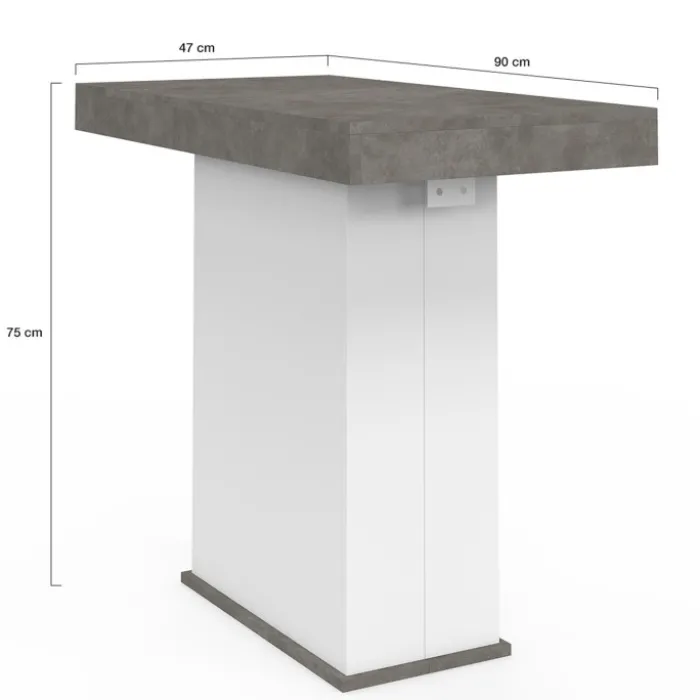 Table console extensible 10 personnes 235 cm béton et blanc