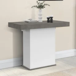 Table console extensible 10 personnes 235 cm béton et blanc