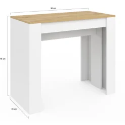 Table console extensible bois blanc et façon hêtre 300 cm 14 personnes