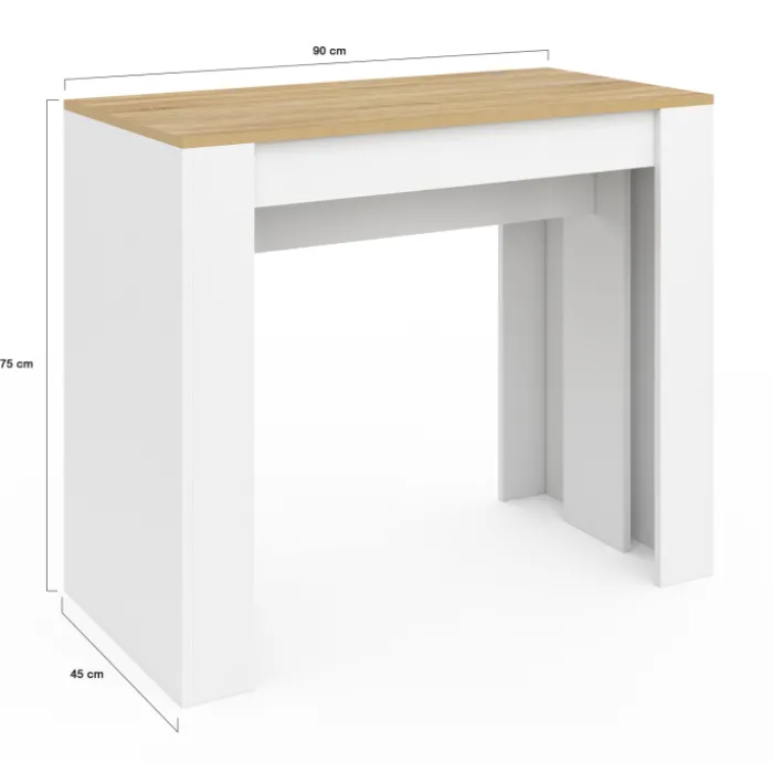 Table console extensible bois blanc et façon hêtre 300 cm 14 personnes
