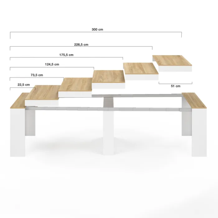 Table console extensible bois blanc et façon hêtre 300 cm 14 personnes