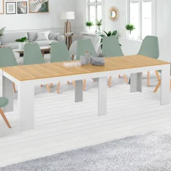 Table console extensible bois blanc et façon hêtre 300 cm 14 personnes