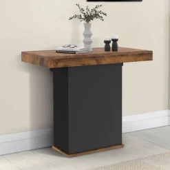 Table console extensible 10 personnes 235 cm bois effet vieilli et noir