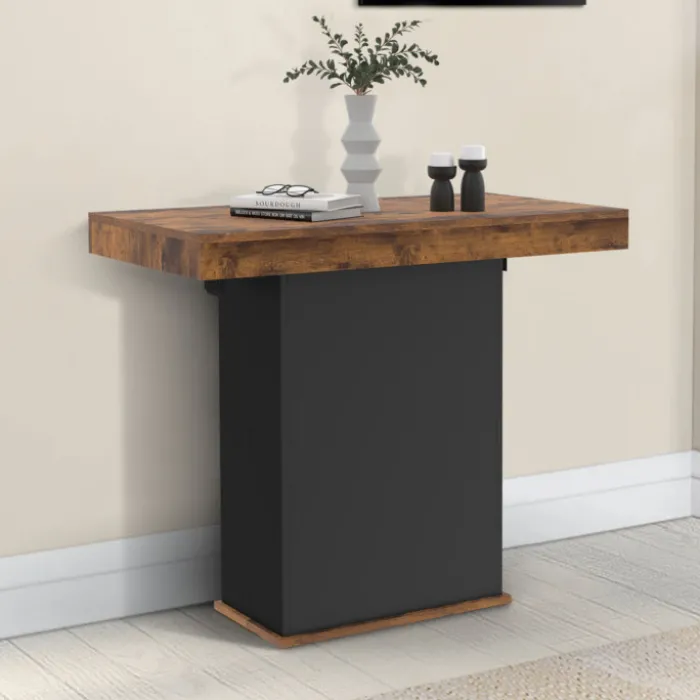 Table console extensible 10 personnes 235 cm bois effet vieilli et noir