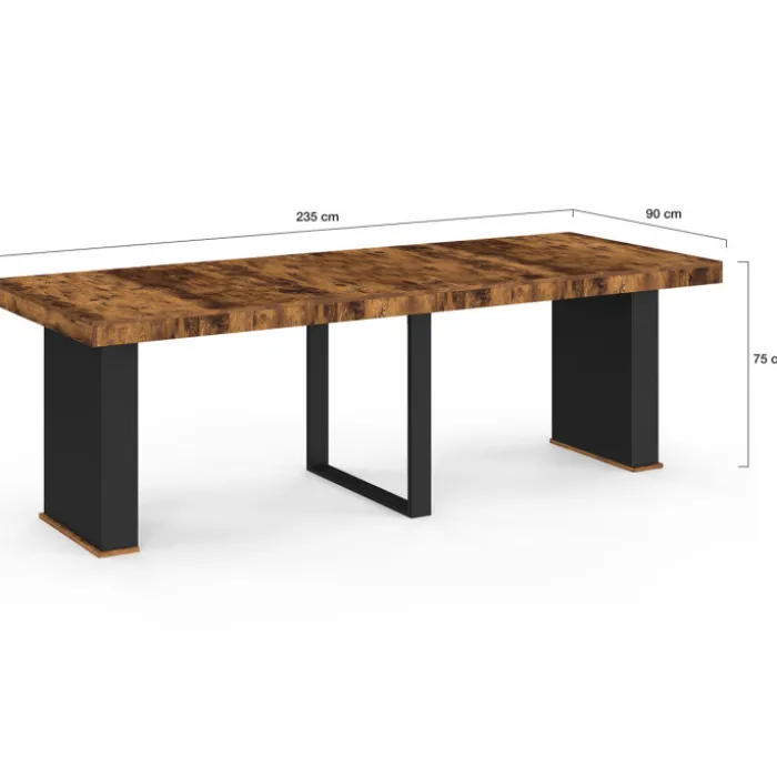 Table console extensible 10 personnes 235 cm bois effet vieilli et noir