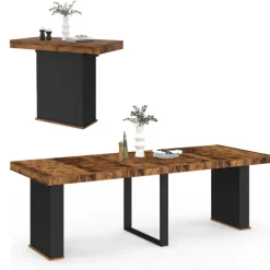 Table console extensible 10 personnes 235 cm bois effet vieilli et noir