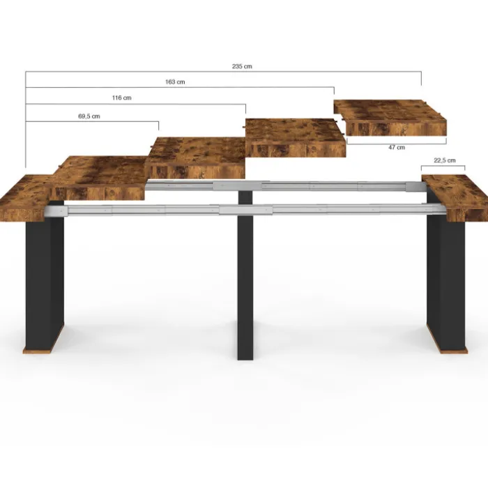 Table console extensible 10 personnes 235 cm bois effet vieilli et noir