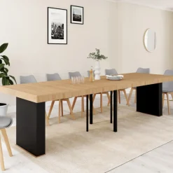 Table console extensible 14 personnes 300 cm bois et noir