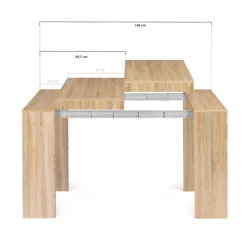 Table console extensible imitation hêtre 6 personnes 140 cm