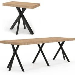 Table console extensible 10 personnes 235 cm coloris bois et noir