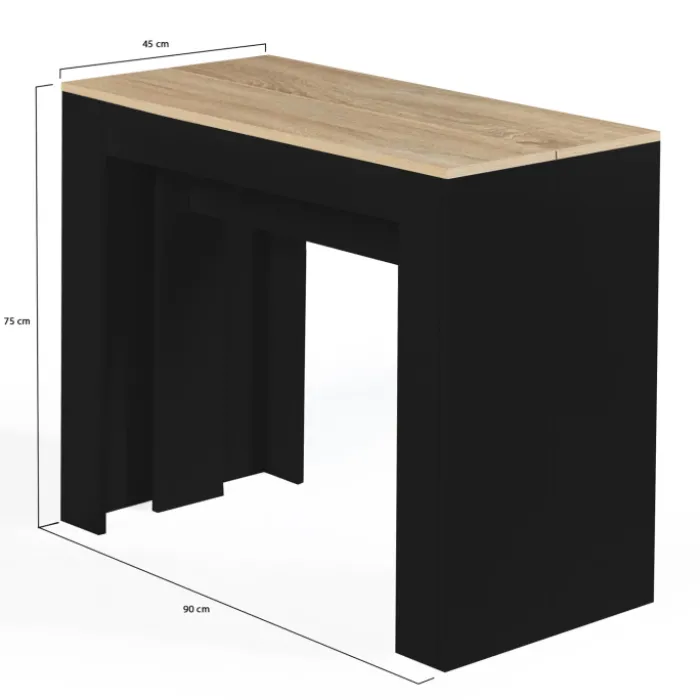 Table console extensible 14 personnes bois noir et façon hêtre