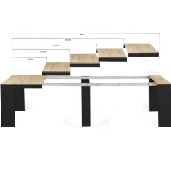 Table console extensible 14 personnes bois noir et façon hêtre