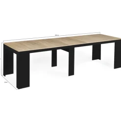 Table console extensible 14 personnes bois noir et façon hêtre