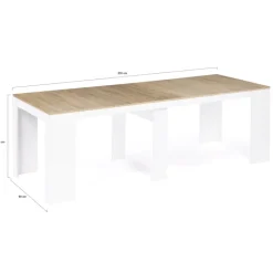 Table console extensible bois façon hêtre et blanc 10 personnes
