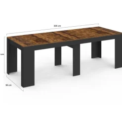 Table console extensible 235 cm effet vieilli et noir 10 personnes