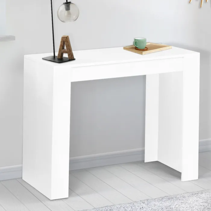 Table console extensible blanche 6 personnes 140 cm