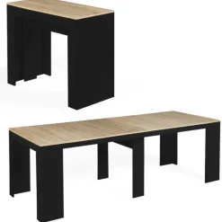 Table console extensible 10 personnes bois noir et façon hêtre