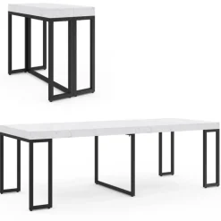 Table console extensible effet marbre blanc 10 personnes