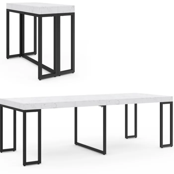 Table console extensible effet marbre blanc 10 personnes