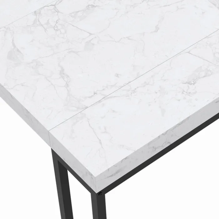 Table console extensible effet marbre blanc 10 personnes