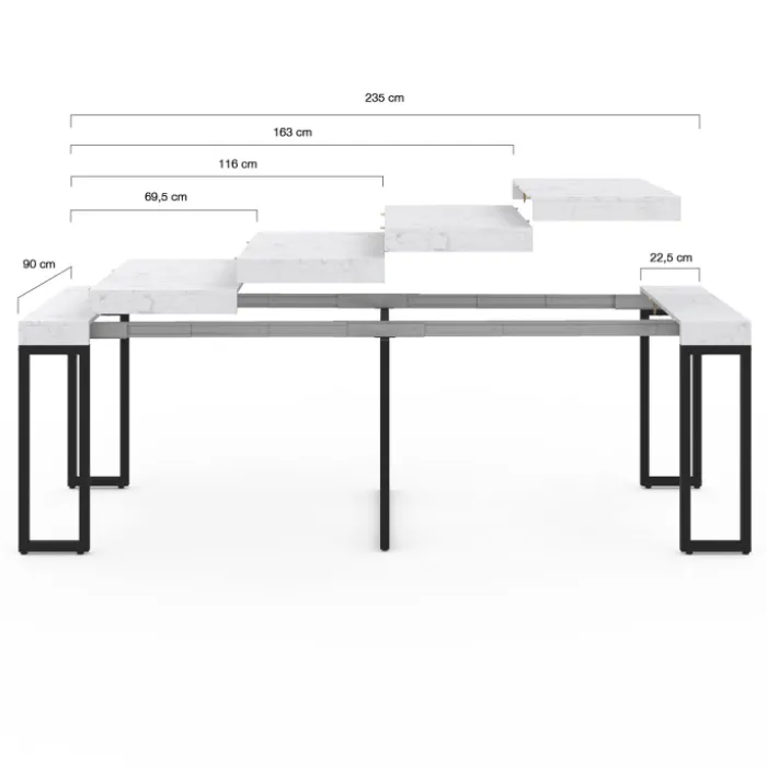 Table console extensible effet marbre blanc 10 personnes
