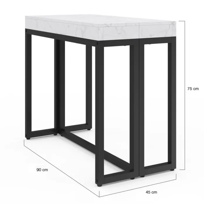 Table console extensible effet marbre blanc 10 personnes