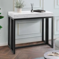 Table console extensible effet marbre blanc 10 personnes