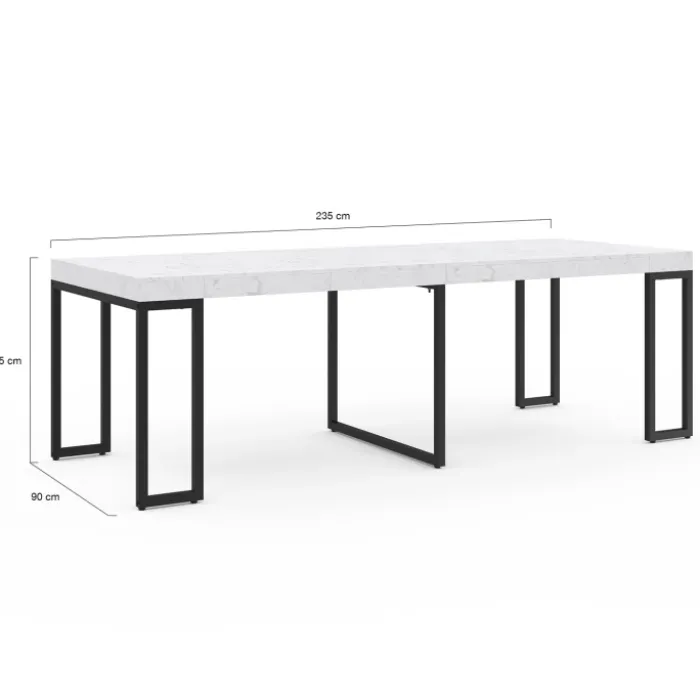 Table console extensible effet marbre blanc 10 personnes