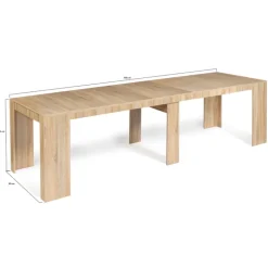 Table console extensible imitation hêtre 14 personnes 300 cm