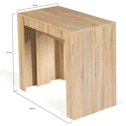 Table console extensible imitation hêtre 14 personnes 300 cm