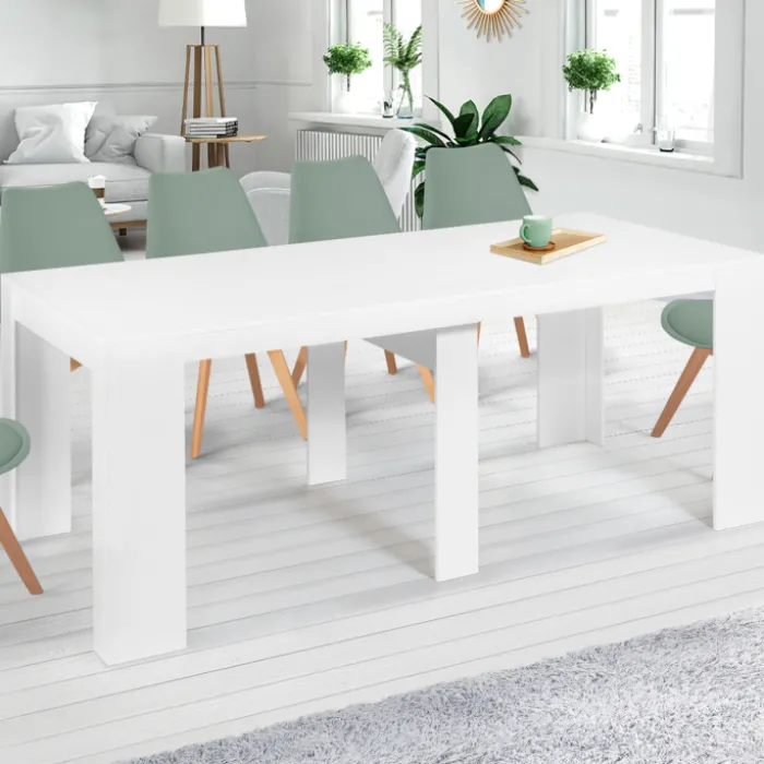Table console extensible blanche 10 personnes 235 cm
