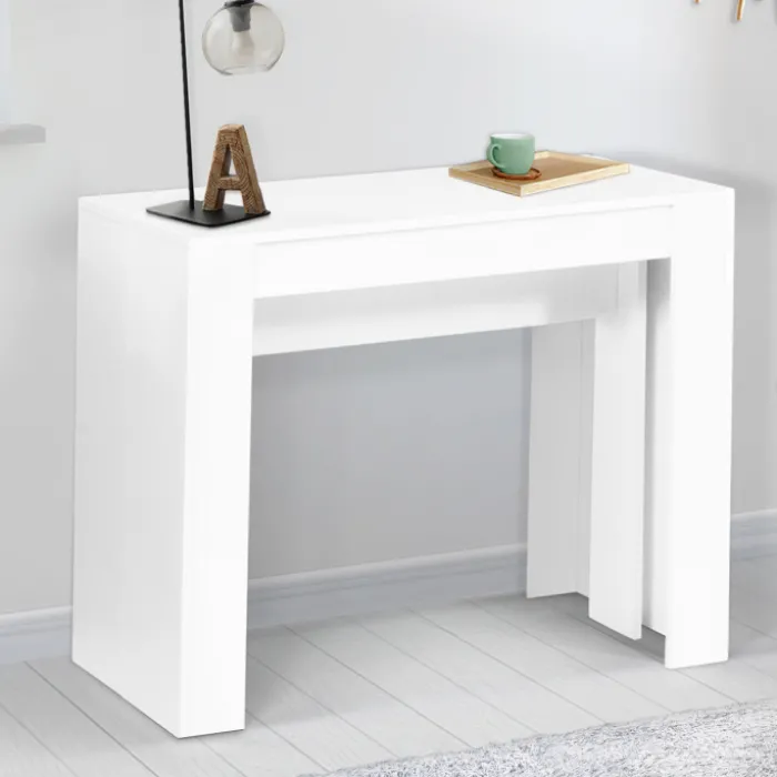 Table console extensible blanche 10 personnes 235 cm