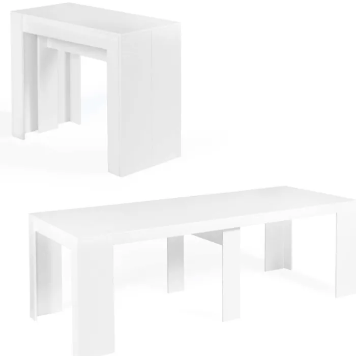 Table console extensible blanche 10 personnes 235 cm