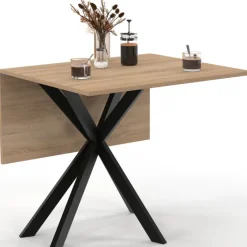 Table console pliable 2-4 personnes pied araignée bois et noir 103 x 76 cm