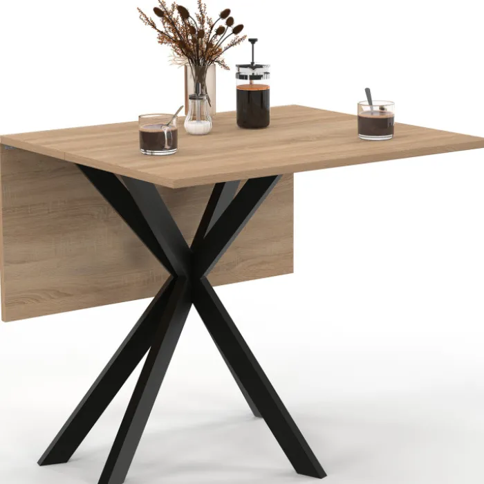 Table console pliable 2-4 personnes pied araignée bois et noir 103 x 76 cm