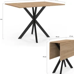 Table console pliable 2-4 personnes pied araignée bois et noir 103 x 76 cm