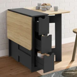 Table console pliable bois et noir 2-4 personnes