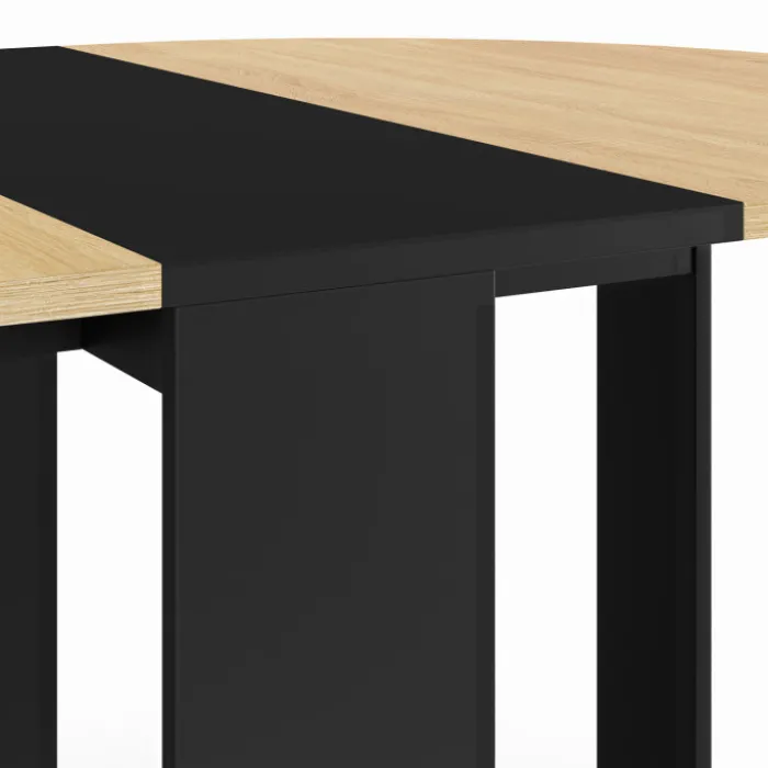 Table console pliable ronde 2-4 personnes bois noir plateau façon hêtre 103 x 76 cm