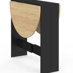 Table console pliable ronde 2-4 personnes bois noir plateau façon hêtre 103 x 76 cm