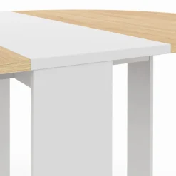 Table console pliable ronde 2-4 personnes bois blanc plateau façon hêtre 103 x 76 cm