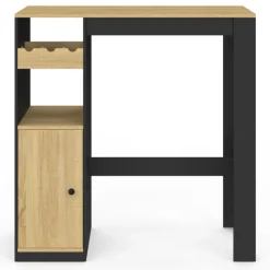 Table de bar 2 personnes bois et noir avec placard et range bouteilles