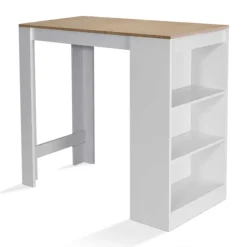Table de bar haute 2 à 4 personnes bois blanc et imitation hêtre