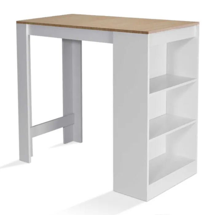 Table de bar haute 2 à 4 personnes bois blanc et imitation hêtre