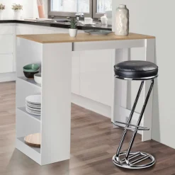 Table de bar haute 2 à 4 personnes bois blanc et imitation hêtre