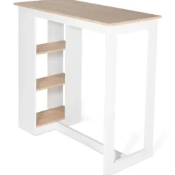 Table de bar haute imitation hêtre et blanche