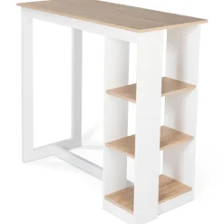 Table de bar haute imitation hêtre et blanche