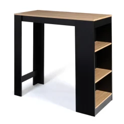 Table de bar haute noire et bois 2 à 4 personnes avec rangement
