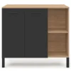 Table de bar îlot 100 cm bois noir et plateau façon hêtre